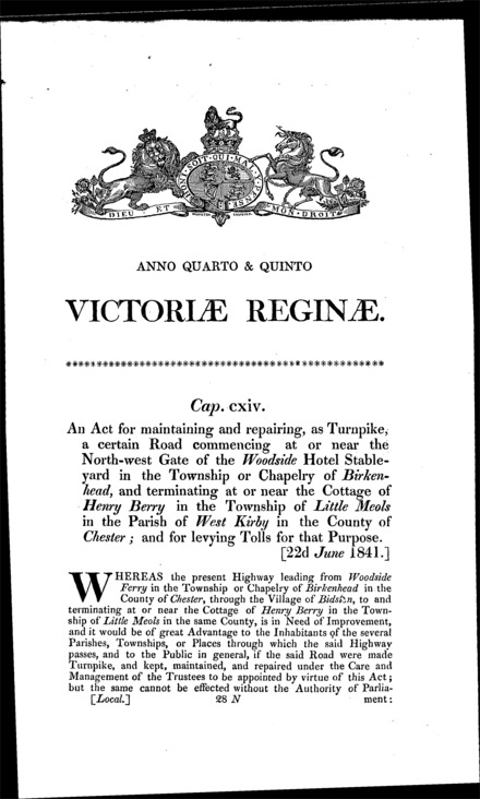 Birkenhead and West Kirby Turnpike Road Act 1841