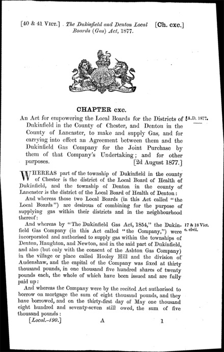Dukinfield and Denton Local Boards (Gas) Act 1877