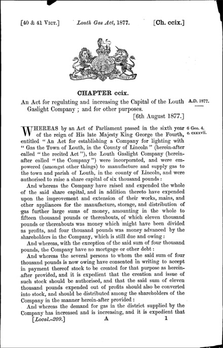 Louth Gas Act 1877