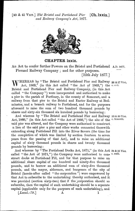 Bristol and Portishead Pier and Railway Act 1877