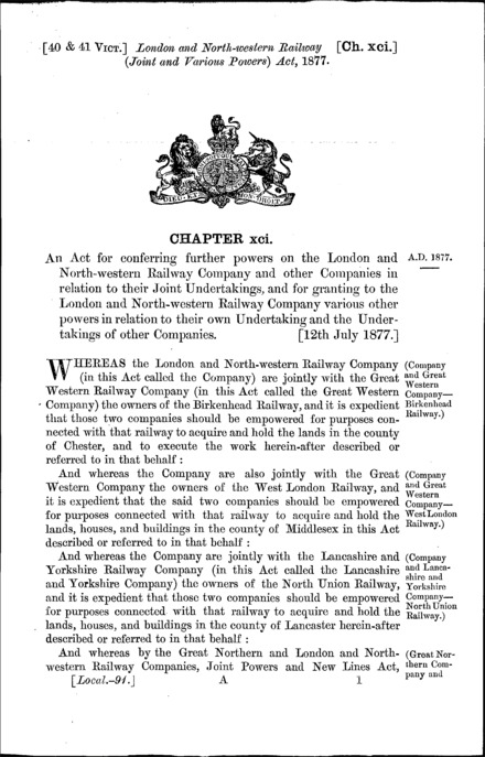 London and North Western Railway (Joint and Various Powers) Act 1877