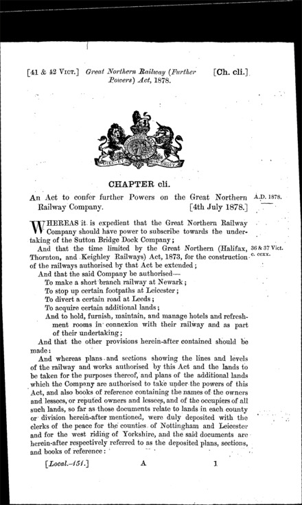 Great Northern Railway (Further Powers) Act 1878