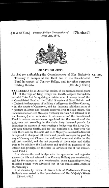 Conway Bridge Compostion of Debt Act 1878