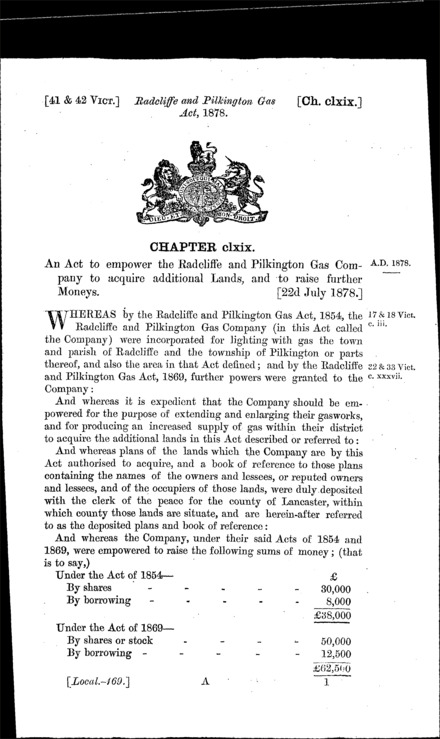 Radcliffe and Pilkington Gas Act 1878