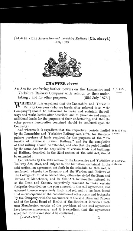 Lancashire and Yorkshire Railway Act 1878