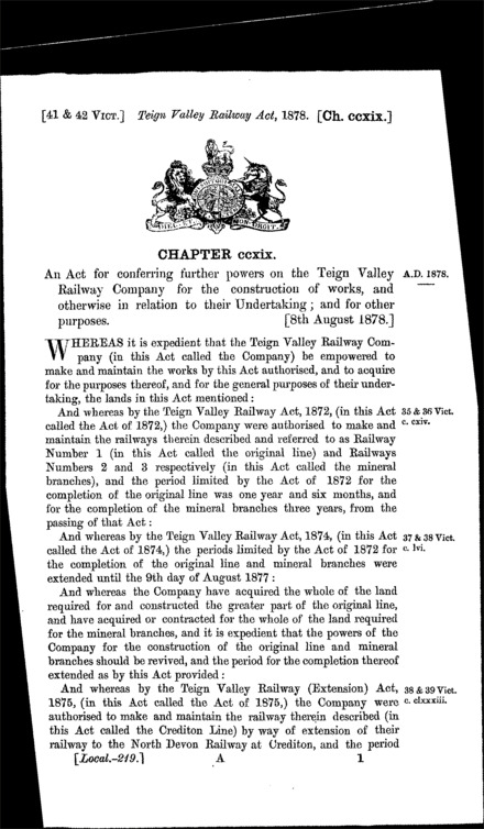 Teign Valley Railway Act 1878