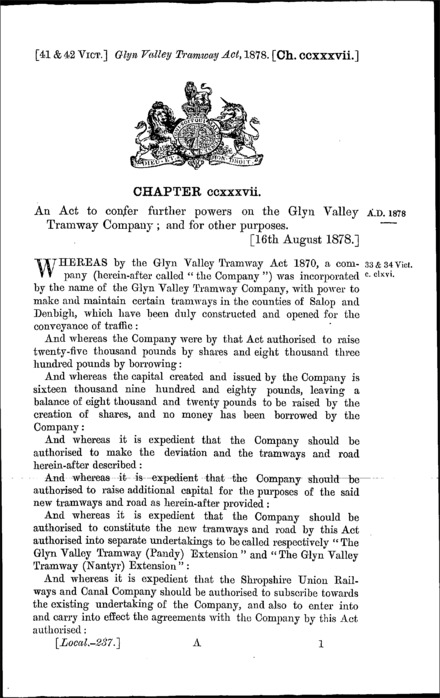 Glyn Valley Tramway Act 1878