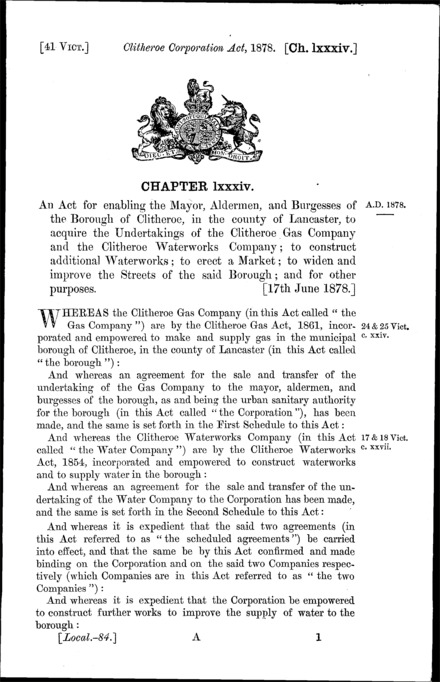 Clitheroe Corporation Act 1878