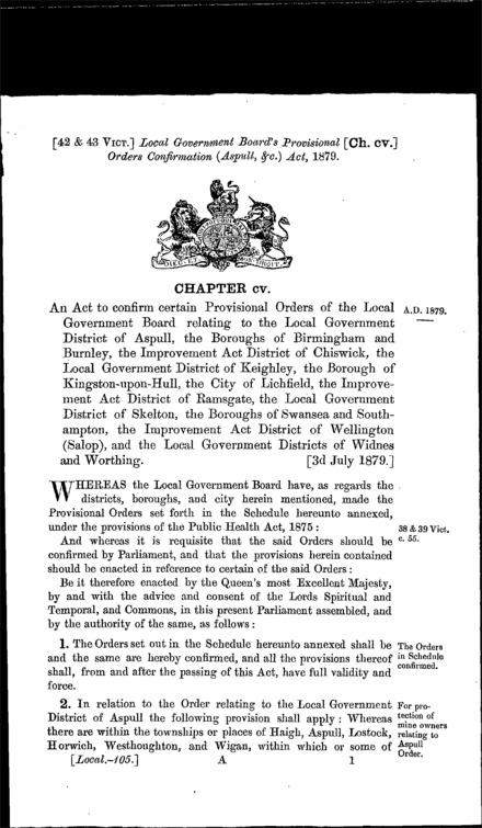 Local Government Board's Provisional Orders Confirmation (Aspull, &c.) Act 1879