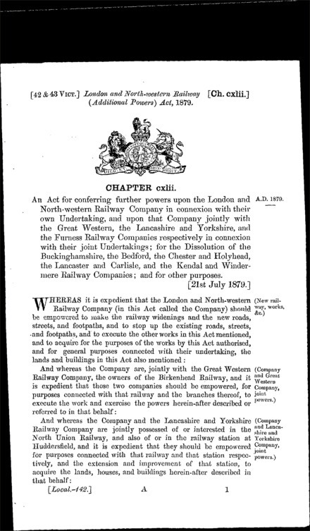 London and North Western Railway (Additional Powers) Act 1879