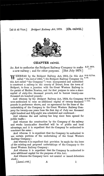 Bridport Railway Act 1879