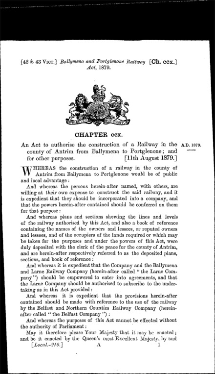 Ballymena and Portglenone Railway Act 1879