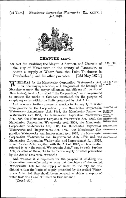 Manchester Corporation Waterworks Act 1879