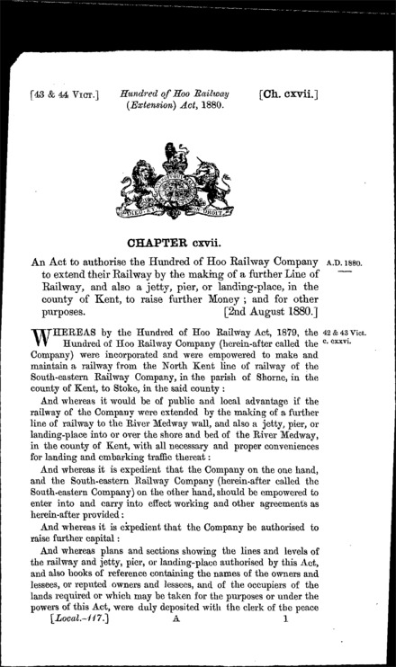 Hundred of Hoo Railway (Extension) Act 1880