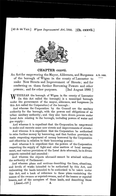 Wigan Improvement Act 1880