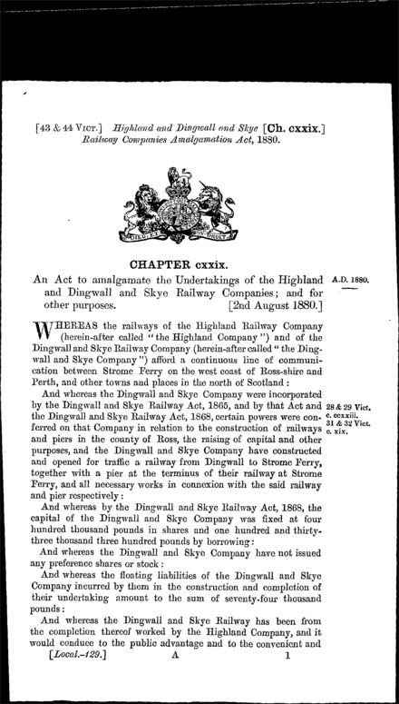 Highland and Dingwall and Skye Railways Amalgamation Act 1880