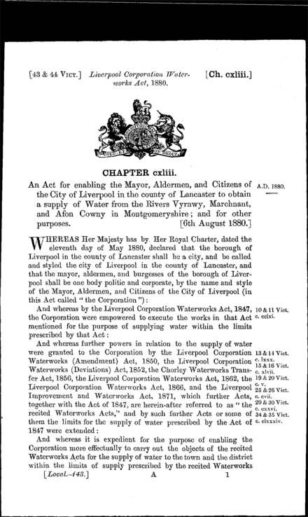 Liverpool Corporation Waterworks Act 1880