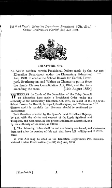 Education Department Provisional Orders Confirmation (Cardiff, &c.) Act 1880