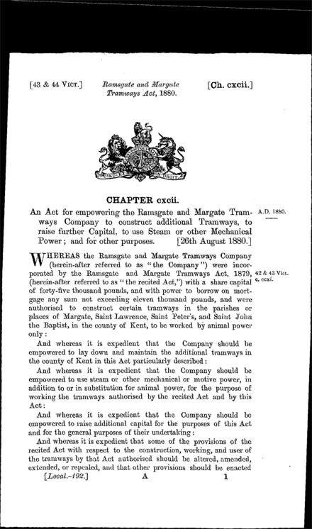 Ramsgate and Margate Tramways Act 1880