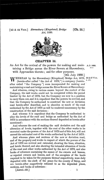 Shrewsbury (Kingsland) Bridge Act 1880