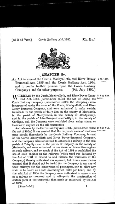 Corris Railway Act 1880