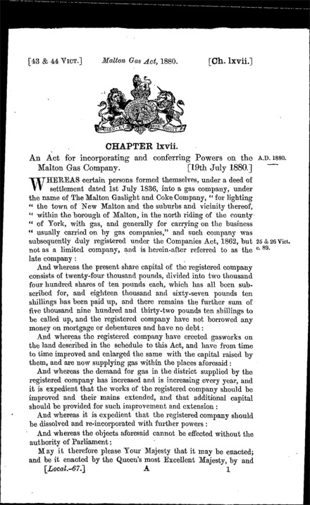 Malton Gas Act 1880