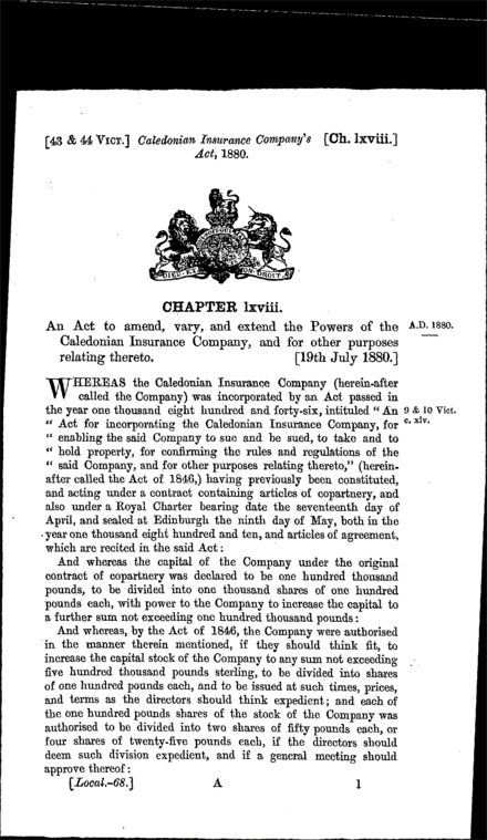 Caledonian Insurance Company's Act 1880