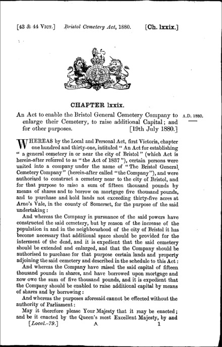 Bristol Cemetery Act 1880