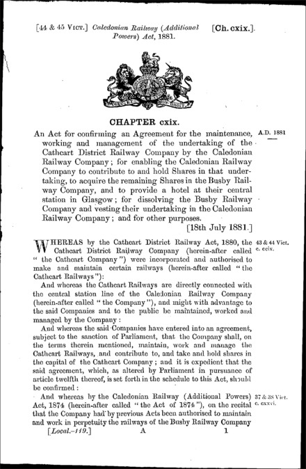Caledonian Railway (Additional Powers) Act 1881