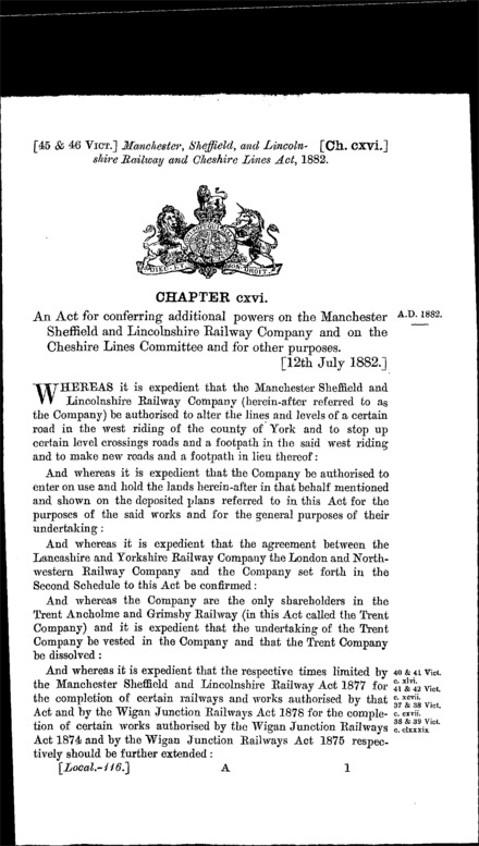 Manchester, Sheffield and Lincolnshire Railway and Cheshire Lines Act 1882