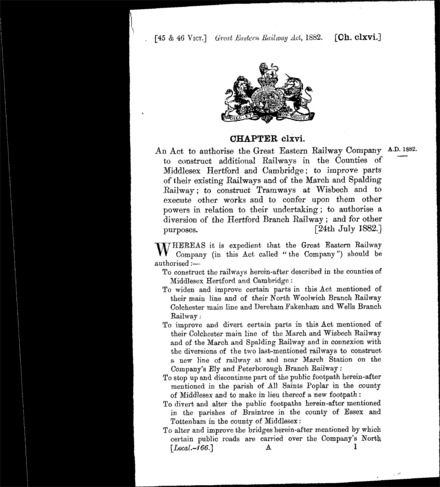 Great Eastern Railway Act 1882