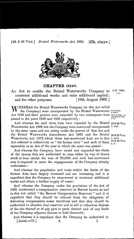 Bristol Waterworks Act 1882