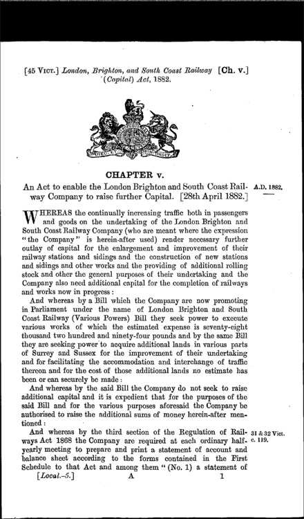 London, Brighton and South Coast Railway (Capital) Act 1882