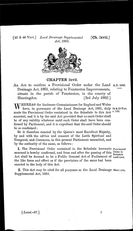 Land Drainage Supplemental Act 1882