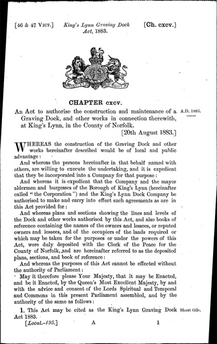 King's Lynn Graving Dock Act 1883