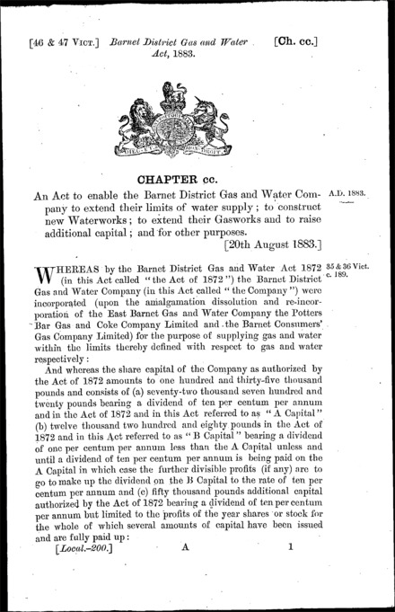 Barnet District Gas and Water Act 1883