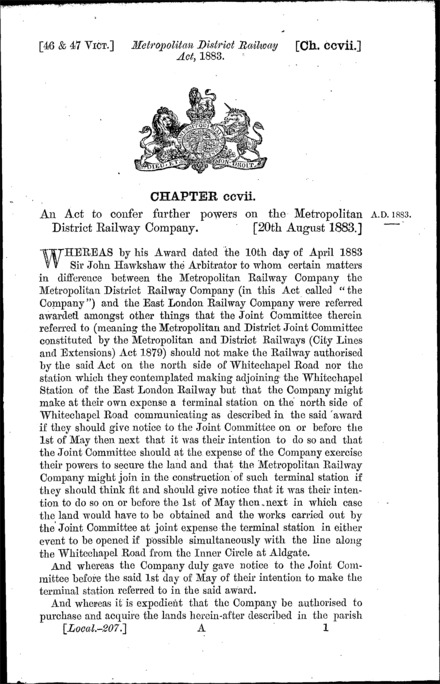 Metropolitan District Railway Act 1883