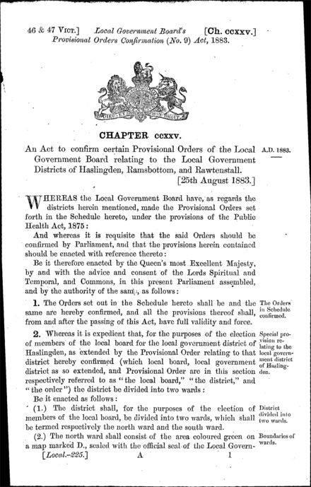 Local Government Board's Provisional Orders Confirmation (No. 9) Act 1883