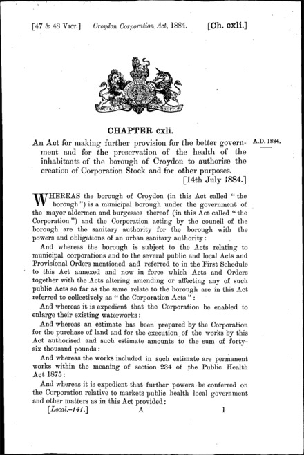 Croydon Corporation Act 1884