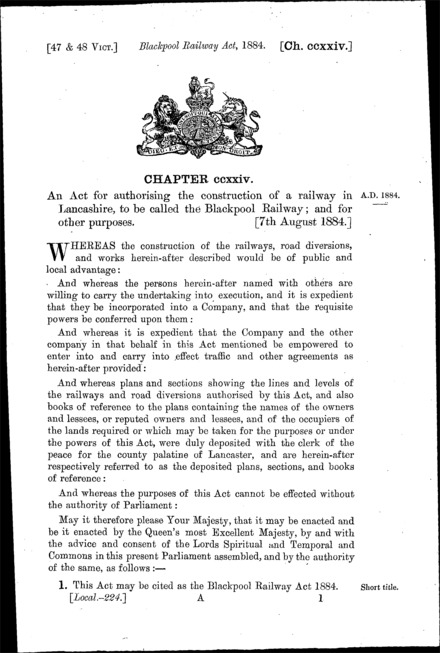 Blackpool Railway Act 1884