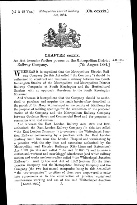 Metropolitan District Railway Act 1884
