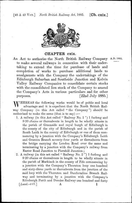North British Railway Act 1885