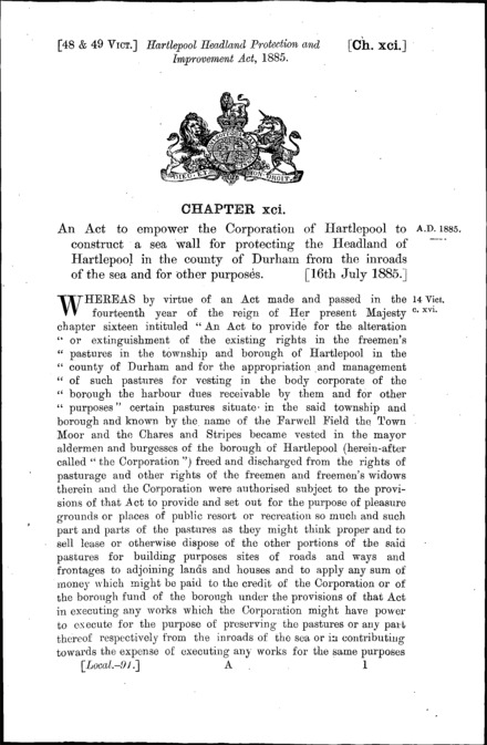 Hartlepool Headland Protection and Improvement Act 1885