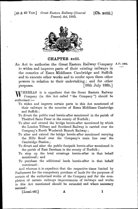 Great Eastern Railway (General Powers) Act 1885