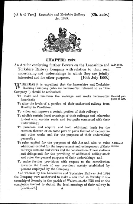 Lancashire and Yorkshire Railway Act 1885