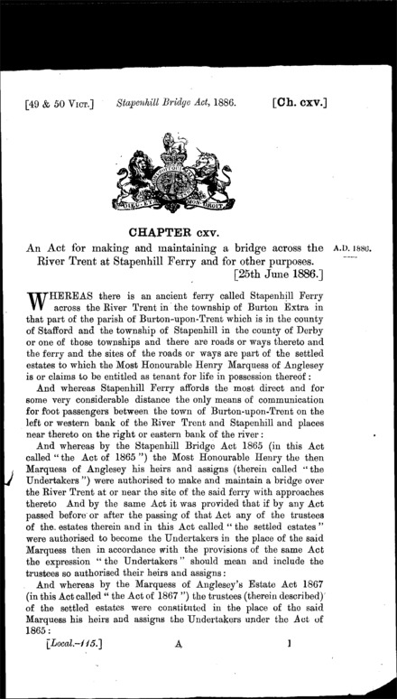 Stapenhill Bridge Act 1886