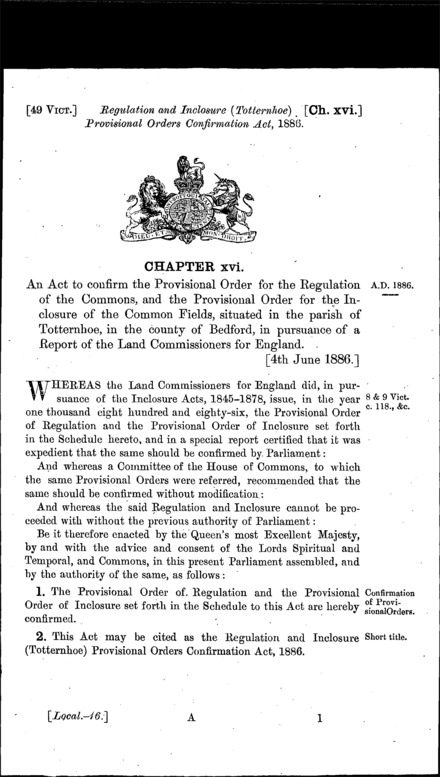 Regulation and Inclosure (Totternhoe) Provisional Orders Confirmation Act 1886