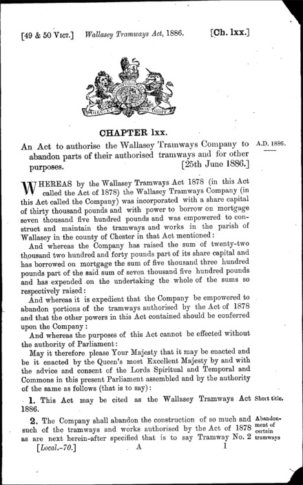 Wallasey Tramways Act 1886