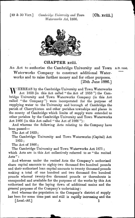 Cambridge University and Town Waterworks Act 1886