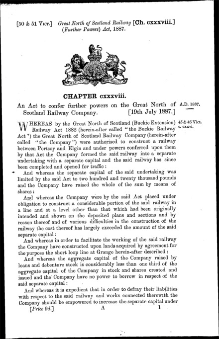 Great North of Scotland Railway (Further Powers) Act 1887